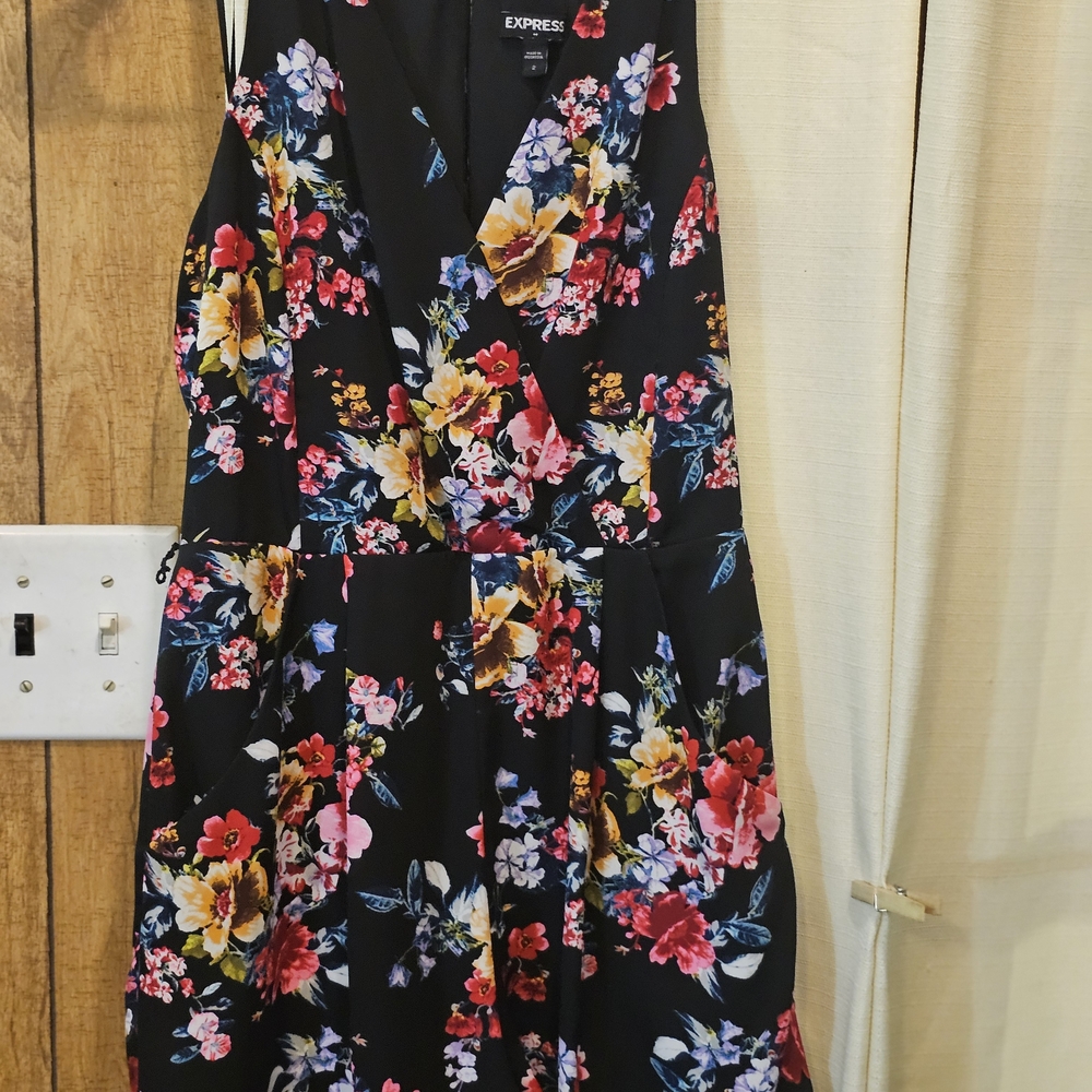 Express Floral Mini Dress - Black with Multicolor Flowers